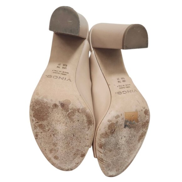 Vince Hanna Leather Sandals Nude/Tan Leather Mules with Open-Toe Design Size 7M - Picture 9 of 12